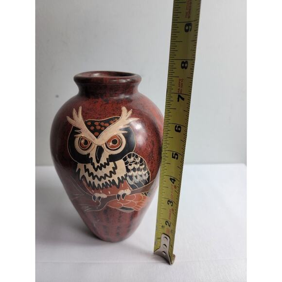 Nicaraguan Pottery OWL Vase Calera Signed Rust Brown Colorful 8" - Picture 6 of 8